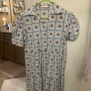 Karlie Blue & White Daisy-Print Button-Down Dress